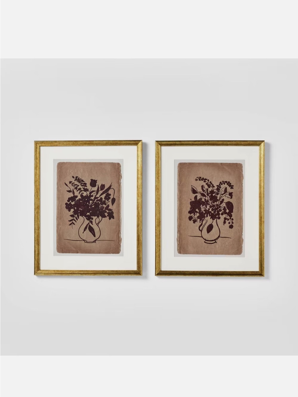 (Set of 2) 16"x20" Floral Line Framed Wall Art Gold - Threshold Studio McGee NEW